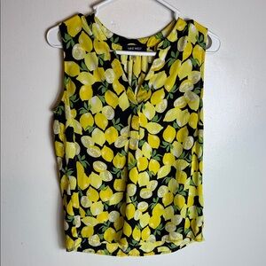 Nine West Lemon Sleeveless Blouse Womens Black Yellow Size Small Spring Business